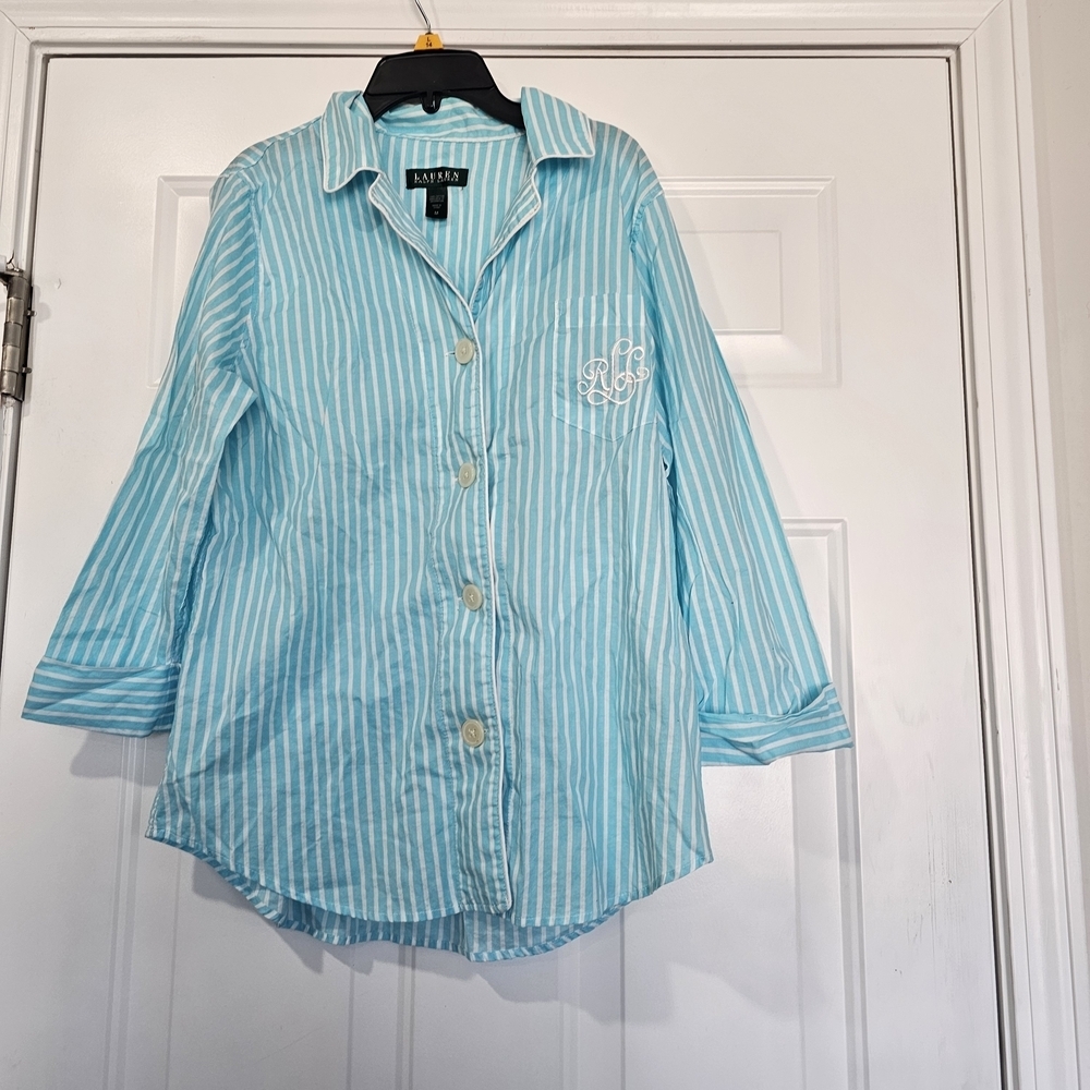 Lauren Ralph Lauren Blue Striped Pj Top
